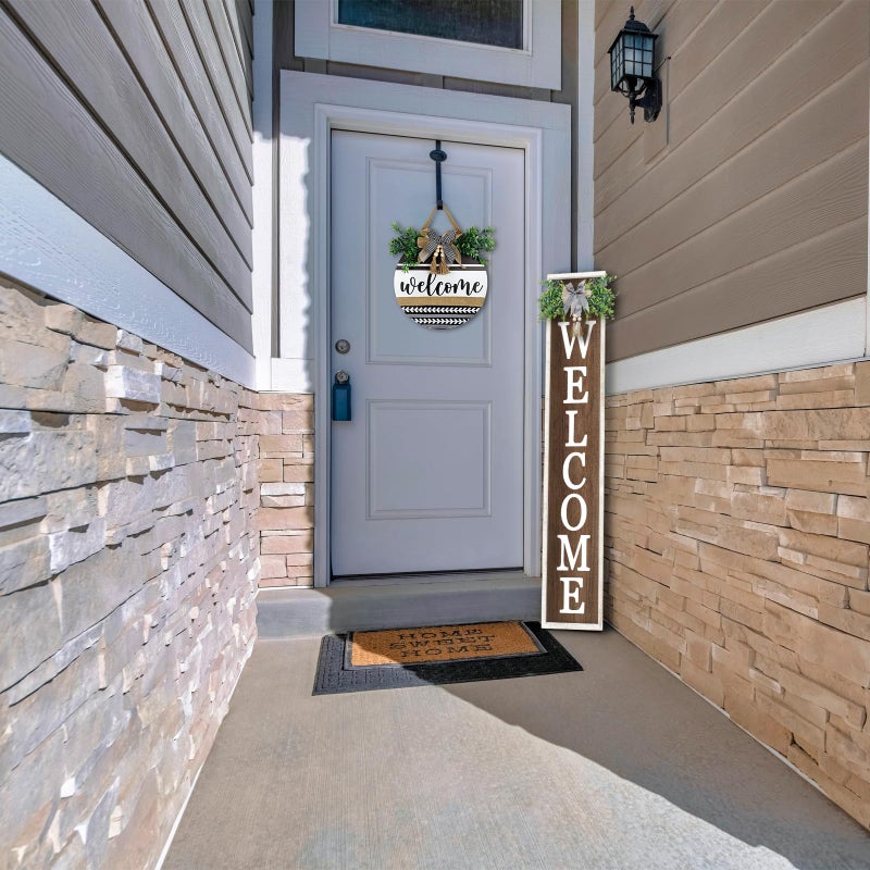 Surfapans Welcome Sign for Front porch Standing 45"X9"Large Wood Frame Outdoor Tall Welcome Signs Vertical Decor for Farmhouse Rustic Home Modern Outside Front Door Wall Decorations (White Wood) - Image 3