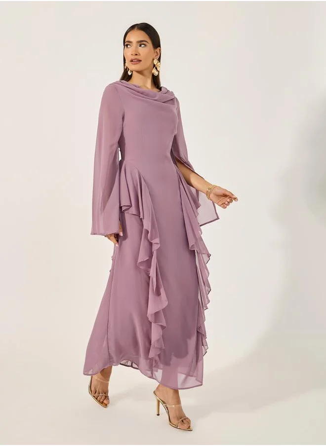 ستايلي Ruffle Detail Cowl Neck A-Line Maxi Dress