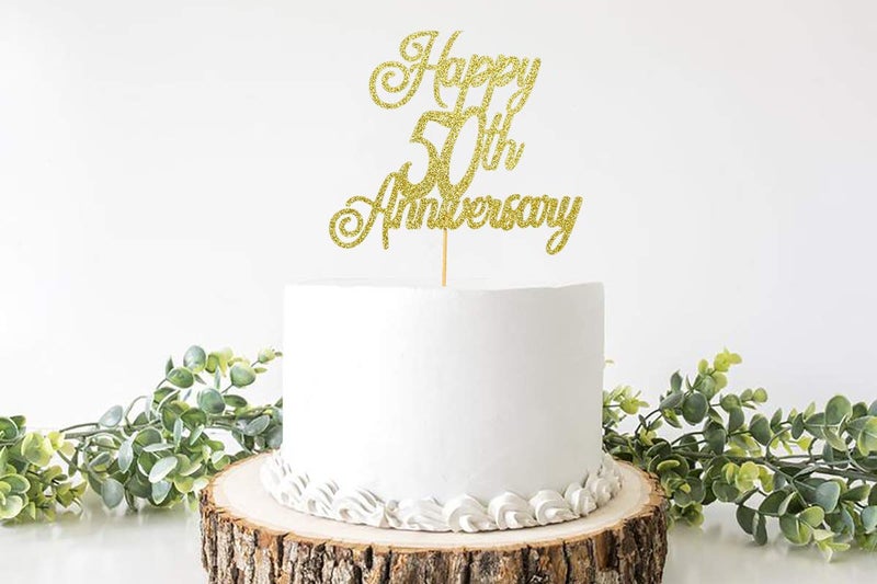 ZLPDS Happy 50th Anniversary Cake Topper 50th Wedding Anniversary Decor Birthday Party Decorations Supplies Gold Glitter - Image 2