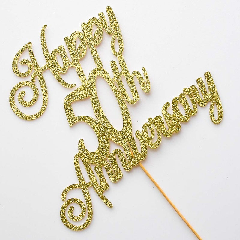 ZLPDS Happy 50th Anniversary Cake Topper 50th Wedding Anniversary Decor Birthday Party Decorations Supplies Gold Glitter - Image 4