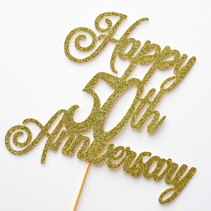 ZLPDS Happy 50th Anniversary Cake Topper 50th Wedding Anniversary Decor Birthday Party Decorations Supplies Gold Glitter - Image 5