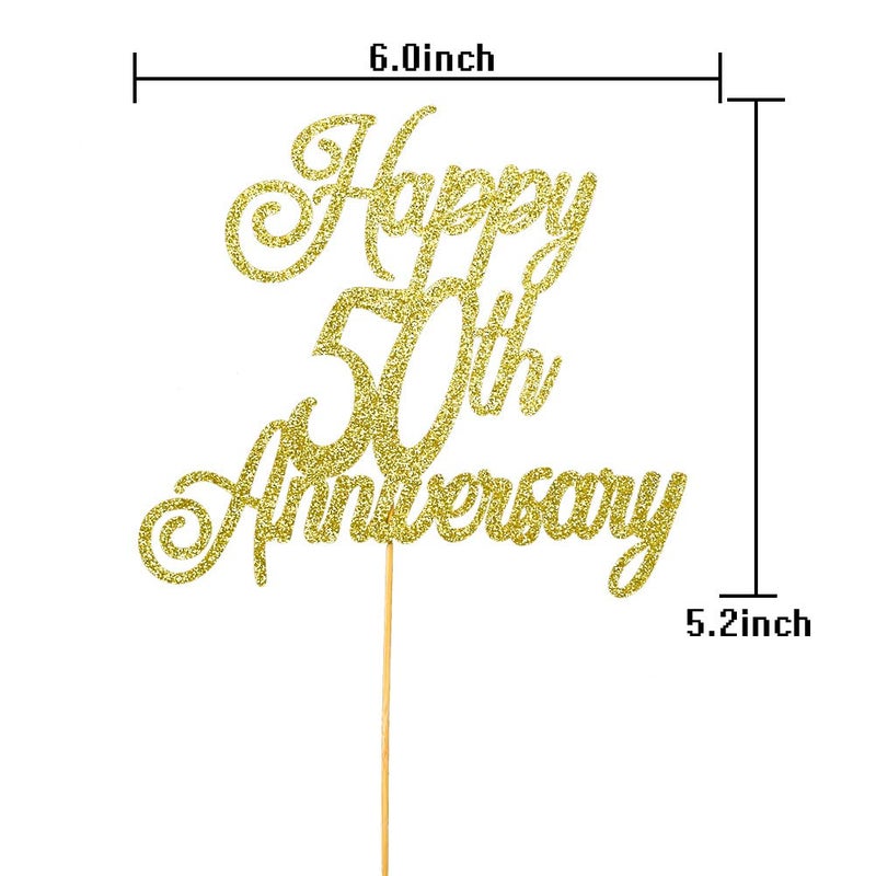 ZLPDS Happy 50th Anniversary Cake Topper 50th Wedding Anniversary Decor Birthday Party Decorations Supplies Gold Glitter - Image 3