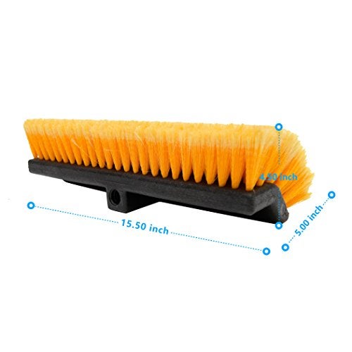 CarCarez 15" Flow-Thru Bi-Level Car Wash Brush Head Fits for RV Cleaning with Feather-Tip Bristles Orange - Image 3