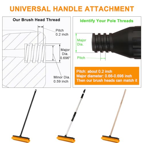 CarCarez 15" Flow-Thru Bi-Level Car Wash Brush Head Fits for RV Cleaning with Feather-Tip Bristles Orange - Image 4