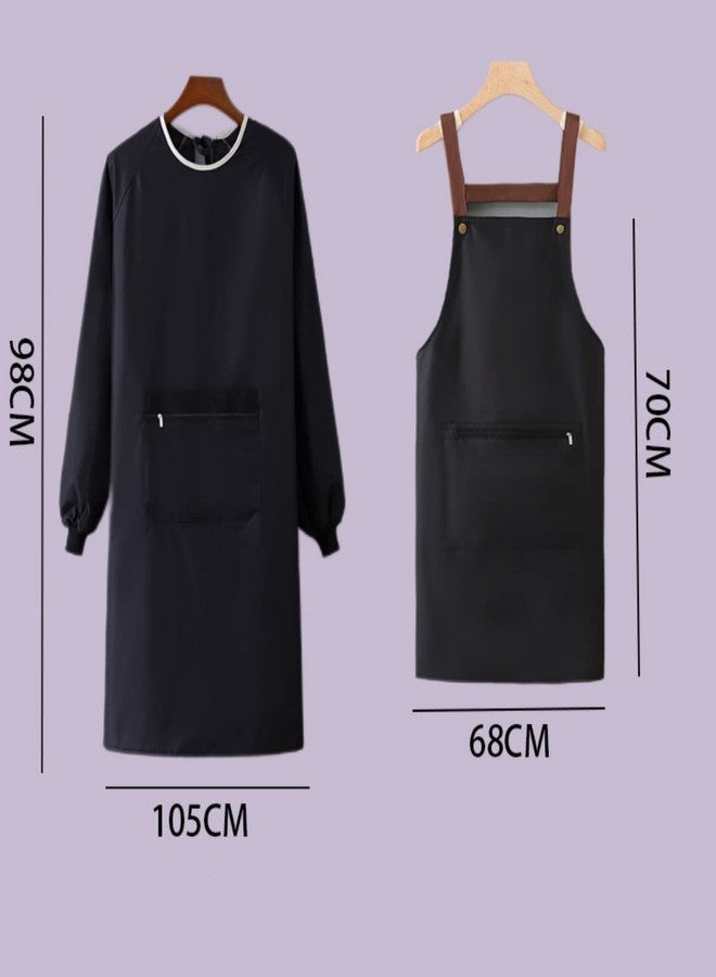 NAN Wind Women Kitchen Apron with Big Pockets,Chef Long Sleeves Waterproof Apron for Cooking Baking Cleaning Work - Image 4