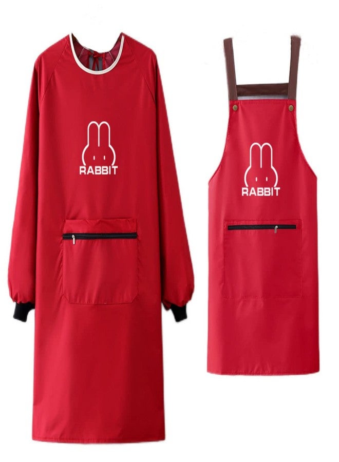 NAN Wind Women Kitchen Apron with Big Pockets,Chef Long Sleeves Waterproof Apron for Cooking Baking Cleaning Work - Image 1