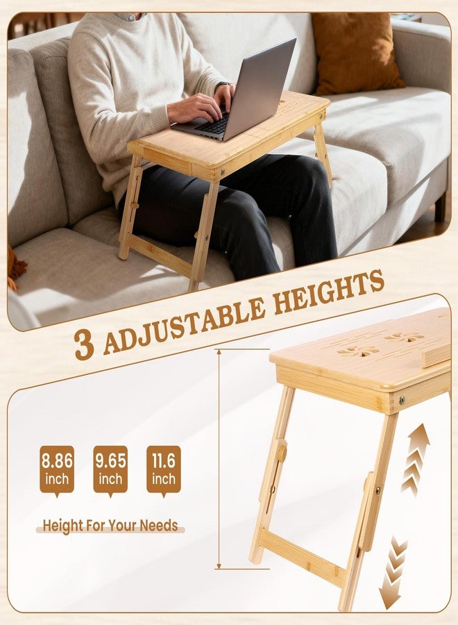 Bambition Bamboo Laptop Lap Desk with Vent, Folding Lap Tray Table with Adjustable Height, Tilting Top and Drawer, Portable for Bed Couch Working Reading Writing - Image 5
