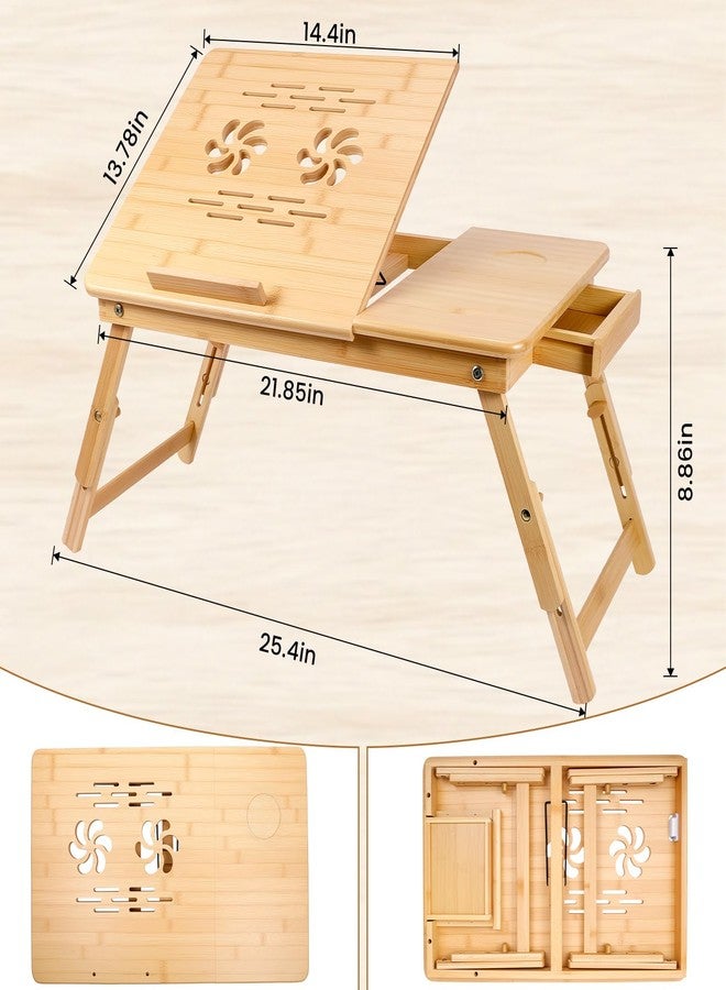 Bambition Bamboo Laptop Lap Desk with Vent, Folding Lap Tray Table with Adjustable Height, Tilting Top and Drawer, Portable for Bed Couch Working Reading Writing - Image 3