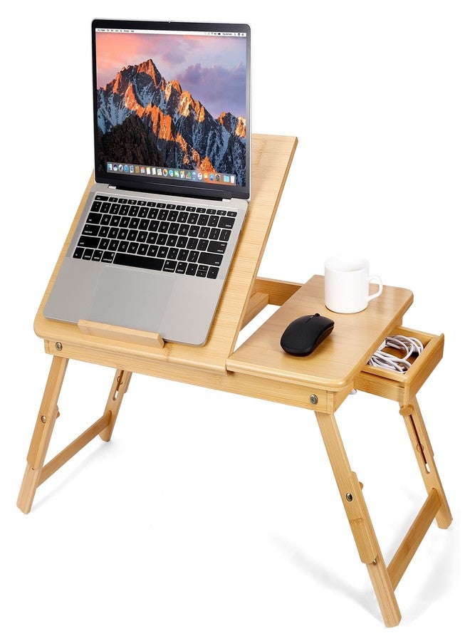 Bambition Bamboo Laptop Lap Desk with Vent, Folding Lap Tray Table with Adjustable Height, Tilting Top and Drawer, Portable for Bed Couch Working Reading Writing - Image 1