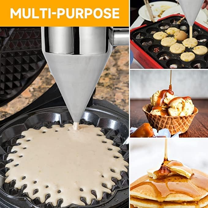 SILENCIO SILENCIO Pancake Batter Dispenser with Baking Stand MultiCaliber Stainless Steel Funnel Cake Dispenser with Stand Great for Pancakes Cupcakes or Any Baked Goods  - Image 5