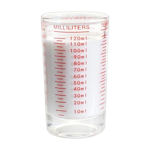 BCnmviku Measuring Cup Shot Glass 4 Ounce/120ML Liquid Heavy High Espresso Glass Cup Black Line (1, Red) - Image 1