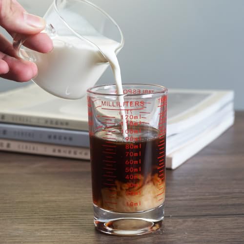 BCnmviku Measuring Cup Shot Glass 4 Ounce/120ML Liquid Heavy High Espresso Glass Cup Black Line (1, Red) - Image 4
