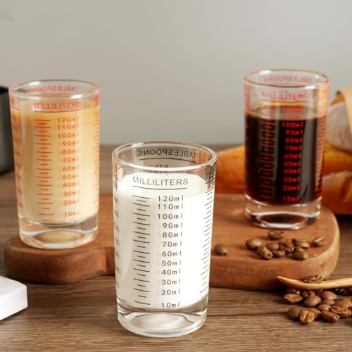 BCnmviku Measuring Cup Shot Glass 4 Ounce/120ML Liquid Heavy High Espresso Glass Cup Black Line (1, Red) - Image 5
