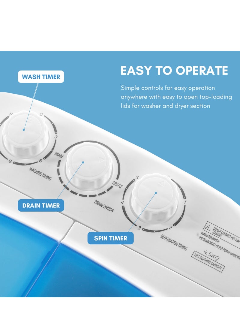 TDOO 4.5Kg Top Load Baby Washing Machine, Portable Twin Tub Washing Machine, Ideal for Home, Hostels & Kitchen (White and Blue)  - Image 4