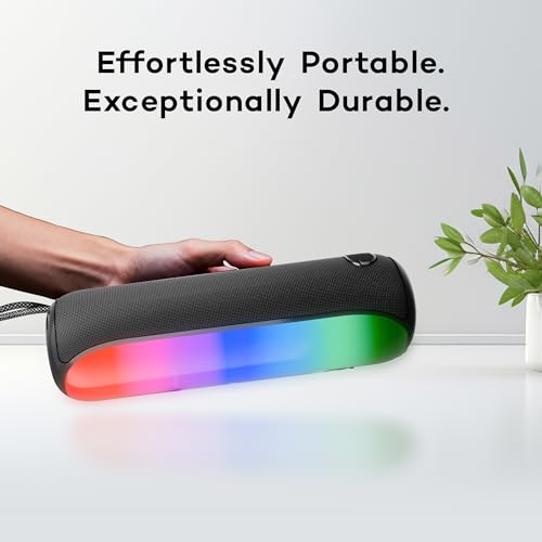 Pebble Newly Launched Photon 16W Bluetooth Speaker with RGB Lights, Dual 8W Drivers, 2400mAh Battery, FM Radio, TF Card, USB, and AUX, Premium Fabric Design - Black - Image 3