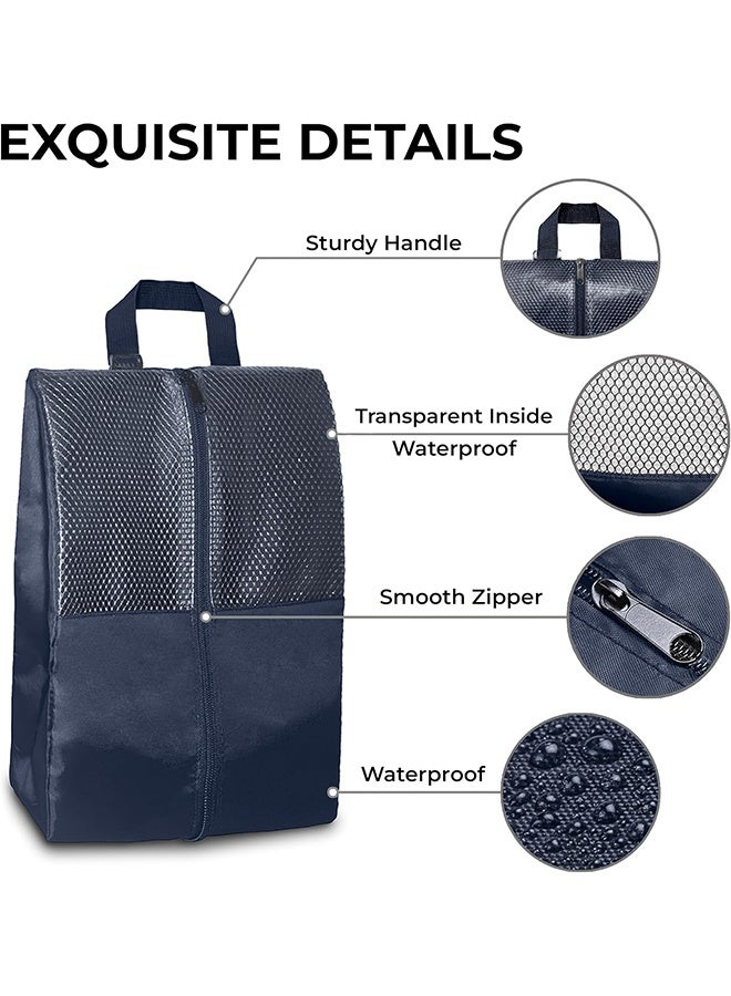 GD 2 Pack Clear Mesh Shoe Bag with Hand Strap Waterproof Zipper Shoe Carrier - Portable Shoe Organizer for Business Trip, Gym Workout, Home Closet Storage (Grey + Navy Blue) - Image 3