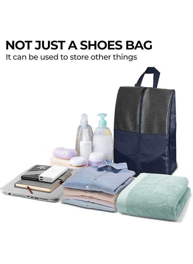 GD 2 Pack Clear Mesh Shoe Bag with Hand Strap Waterproof Zipper Shoe Carrier - Portable Shoe Organizer for Business Trip, Gym Workout, Home Closet Storage (Grey + Navy Blue) - Image 4