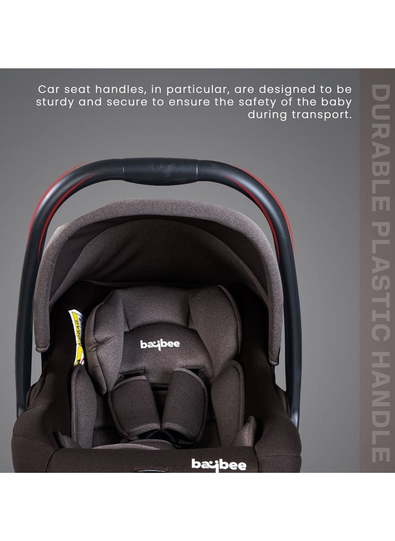 BAYBEE - BAYBEE 3 in 1 Multi Purpose Baby Carry Cot n Car Seat with Handle, Canopy, Adjustable Handle, 3 Point Safety Belt Rocker for Infant Baby Carry Cot for New Born Baby 0 to 15 Months Brown - Image 1
