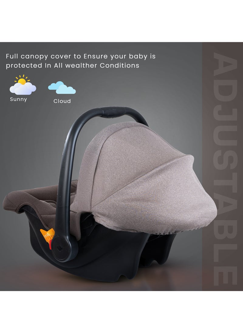 BAYBEE - BAYBEE 3 in 1 Multi Purpose Baby Carry Cot n Car Seat with Handle, Canopy, Adjustable Handle, 3 Point Safety Belt Rocker for Infant Baby Carry Cot for New Born Baby 0 to 15 Months Brown - Image 1
