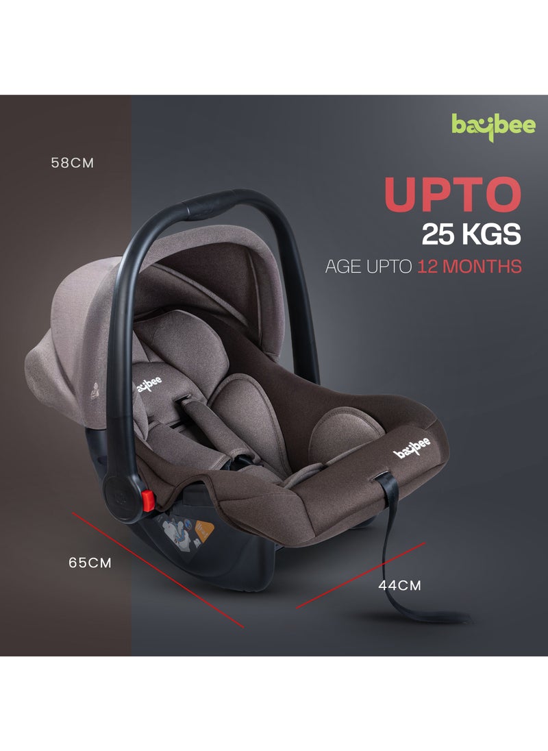 BAYBEE - BAYBEE 3 in 1 Multi Purpose Baby Carry Cot n Car Seat with Handle, Canopy, Adjustable Handle, 3 Point Safety Belt Rocker for Infant Baby Carry Cot for New Born Baby 0 to 15 Months Brown - Image 1