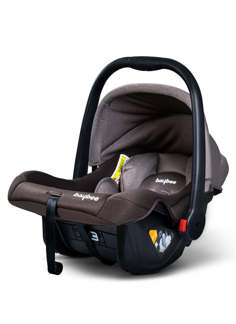 BAYBEE - BAYBEE 3 in 1 Multi Purpose Baby Carry Cot n Car Seat with Handle, Canopy, Adjustable Handle, 3 Point Safety Belt Rocker for Infant Baby Carry Cot for New Born Baby 0 to 15 Months Brown - Image 1