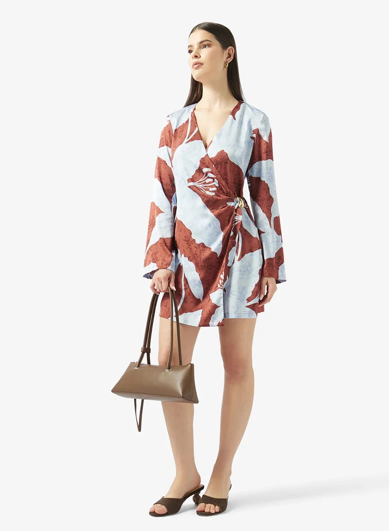 ONLY  ONLFREYLIA Printed Wrap Detail Long Sleeve Sleeve Mini Dress for Women | Best Price UAE
