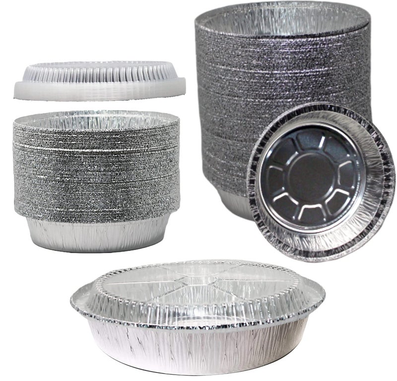 EcoQuality 50 Pack  6 Inch Disposable Round Aluminum Foil TakeOut Pans with Plastic Lids Set  Disposable Tin Containers Perfect for Baking Cooking Catering Cake Pans Parties Restaurants