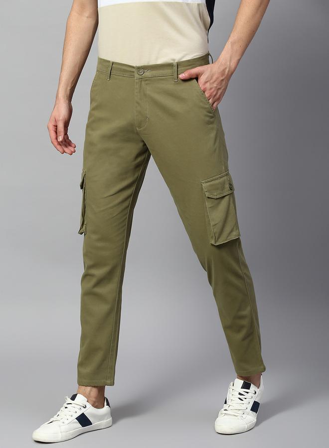 Dennis Lingo Men's Light Olive Tapered Fit Cargo Trousers - Cotton Fabric, Full-Length  - Image 2