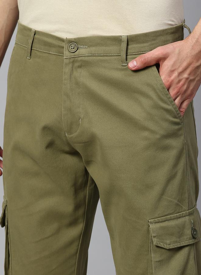 Dennis Lingo Men's Light Olive Tapered Fit Cargo Trousers - Cotton Fabric, Full-Length  - Image 3