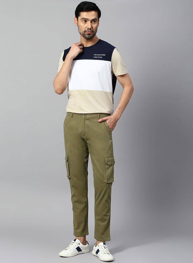 Dennis Lingo Men's Light Olive Tapered Fit Cargo Trousers - Cotton Fabric, Full-Length  - Image 1