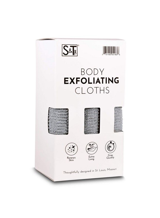 S&T INC. س & ت إنك مقشر الجسم فرشاة ظهر للاستحمام وقماش تقشير 11.8 بوصة × 35.4 بوصة رمادي 3 عبوات - Image 2