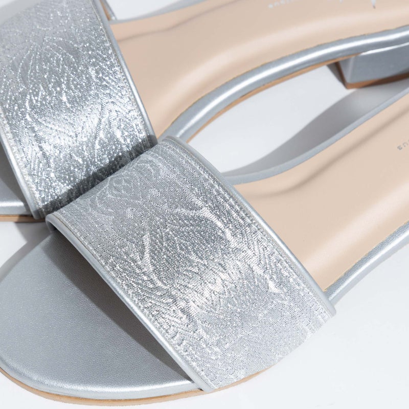 Crystalicious Marigold Handcrafted Low Block Heeled Sandals | Zari Ribbon, Comfort Casual Slip-On Sandal - Image 3