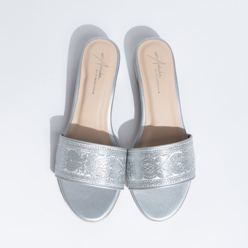 Crystalicious Marigold Handcrafted Low Block Heeled Sandals | Zari Ribbon, Comfort Casual Slip-On Sandal - Image 2