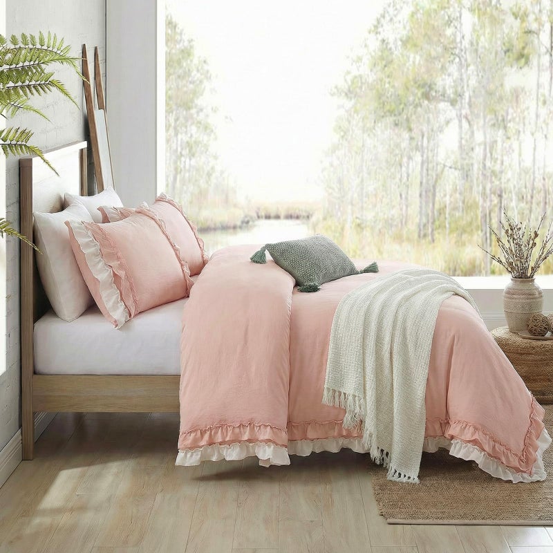 Bedorm Ruffle Duvet Cover Queen Coquette Bedding Ultra Soft Breathable Shabby Chic Bedding Pink Ruffled Duvet Cover Set Cute Comforter Cover - Image 4