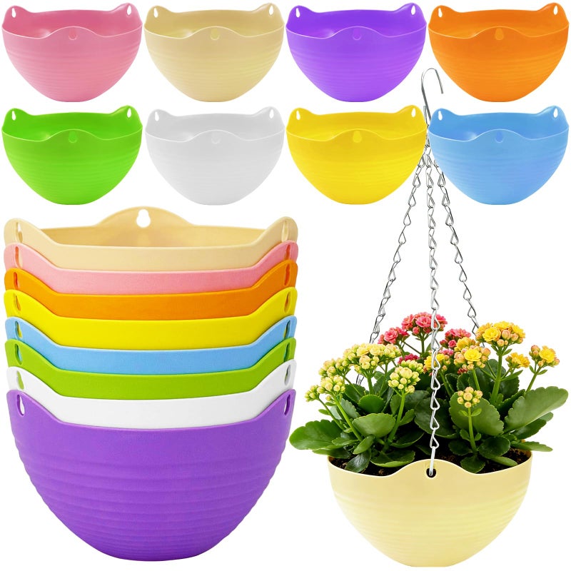 Bvrbaory 8 Pack Multicolor Hanging Planter Pots,8 Colors Garden Hanging Planters,Round Hanging Basket Pot for Indoor Outdoor Garden,Home Decor,with Water Tray Metal Chain - Image 1