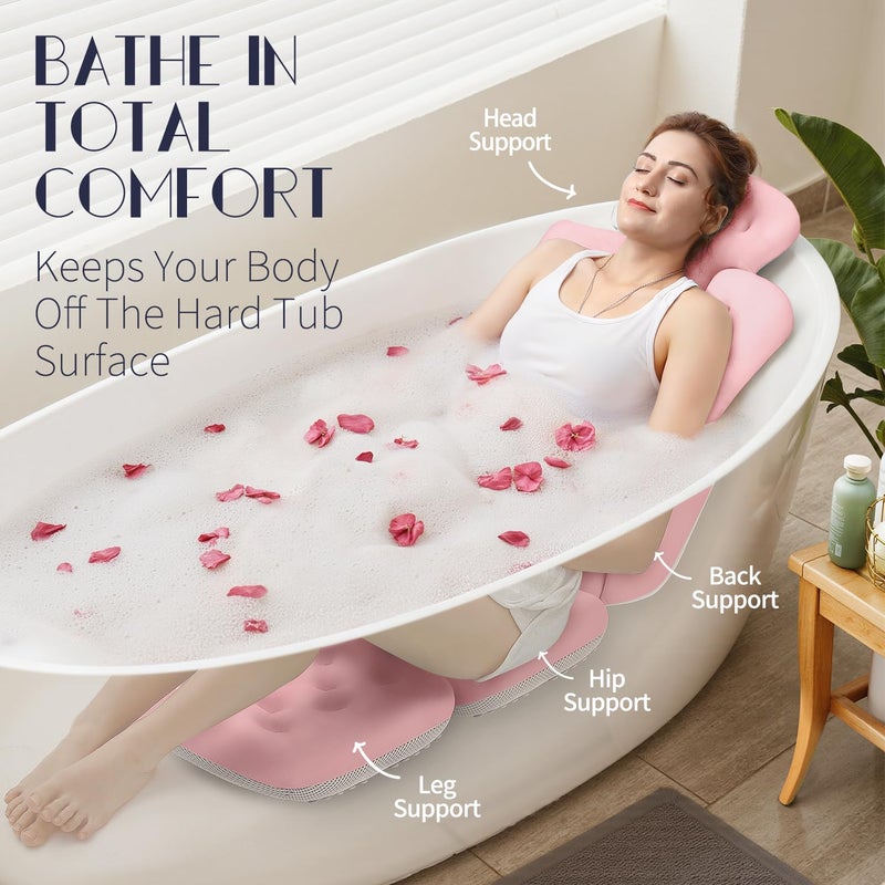 VOXOR Full Body Bath Pillow for Bathtub, Thick Bathtub Cushion, Luxury Tub Pillow for Bath for Headrest Neck and Back Support Pink 51" x 16" - Image 3