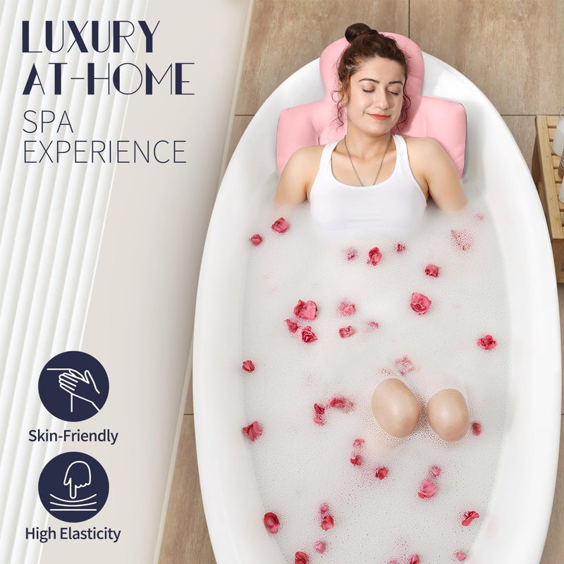 VOXOR Full Body Bath Pillow for Bathtub, Thick Bathtub Cushion, Luxury Tub Pillow for Bath for Headrest Neck and Back Support Pink 51" x 16" - Image 2