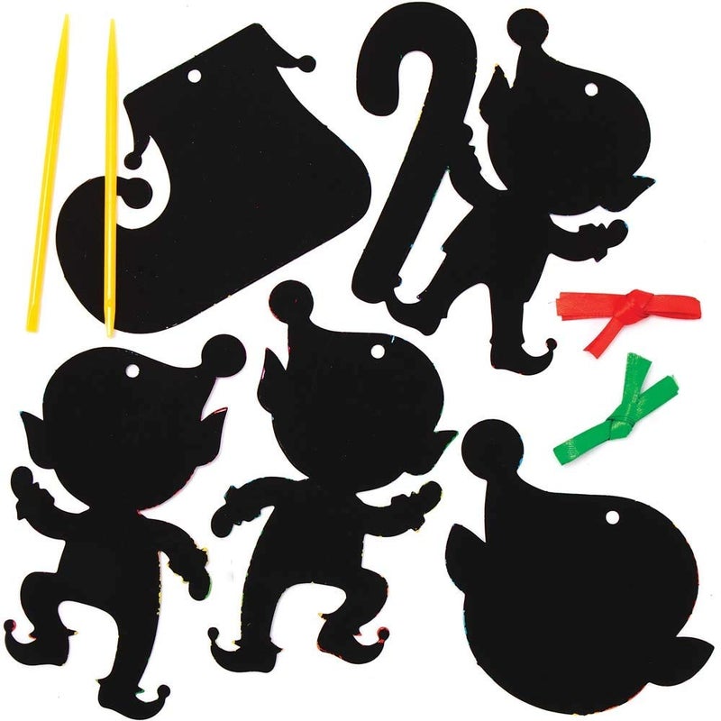 Baker Ross AX395 Christmas Elf Scratch Art - Pack of 10, Magic Scratch Art and Craft Kits for Kids Xmas Eve Activities - Image 2