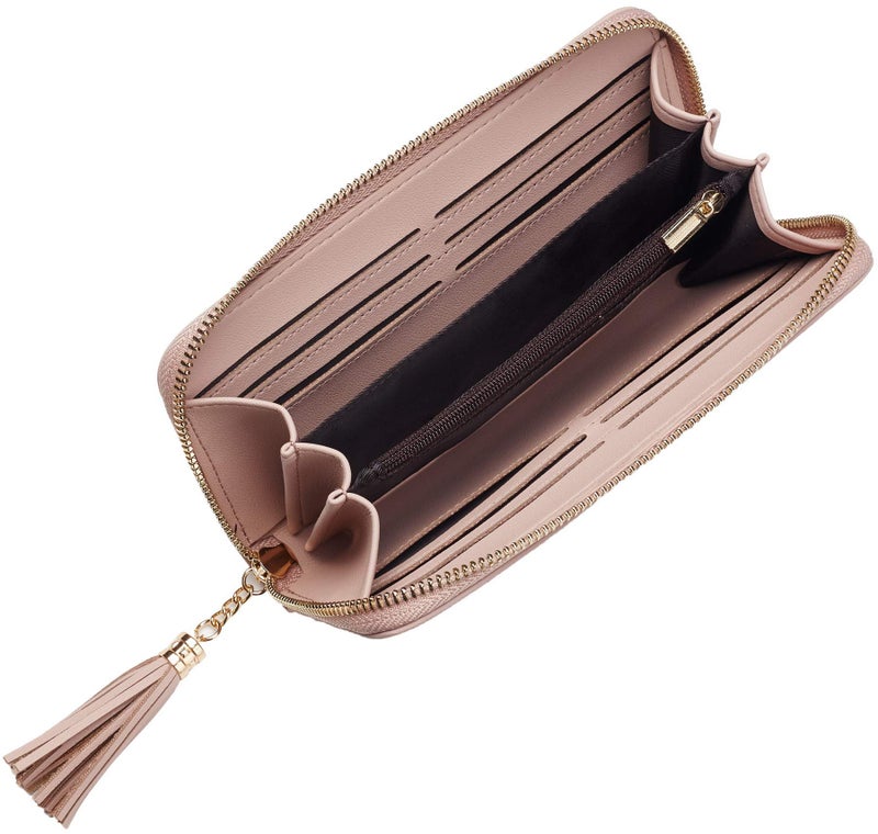 Travelambo Womens Wallet Tassel Bifold Ladies Clutch Wristlet Wrist strap Long Purse (Access Pink Champagne) - Image 2