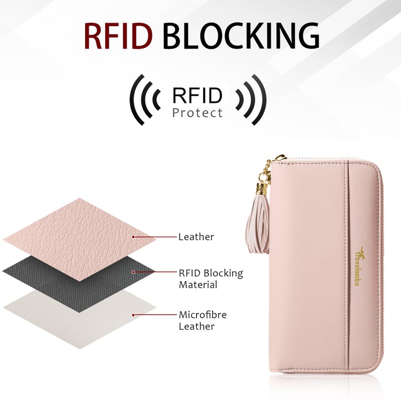 Travelambo Womens Wallet Tassel Bifold Ladies Clutch Wristlet Wrist strap Long Purse (Access Pink Champagne) - Image 5