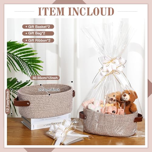 Colingmill 2 Pack Graduation Woven Baskets for Gifts Empty with Handle Graduation 12 x 8 x 5 Inch Small Holiday Basket with Bag and Ribbon Empty Organizer for Wedding Birthday GiftMixed Brown - Image 3