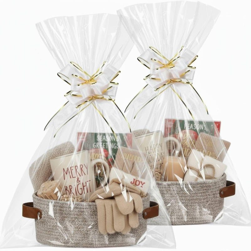 Colingmill 2 Pack Graduation Woven Baskets for Gifts Empty with Handle Graduation 12 x 8 x 5 Inch Small Holiday Basket with Bag and Ribbon Empty Organizer for Wedding Birthday GiftMixed Brown - Image 2