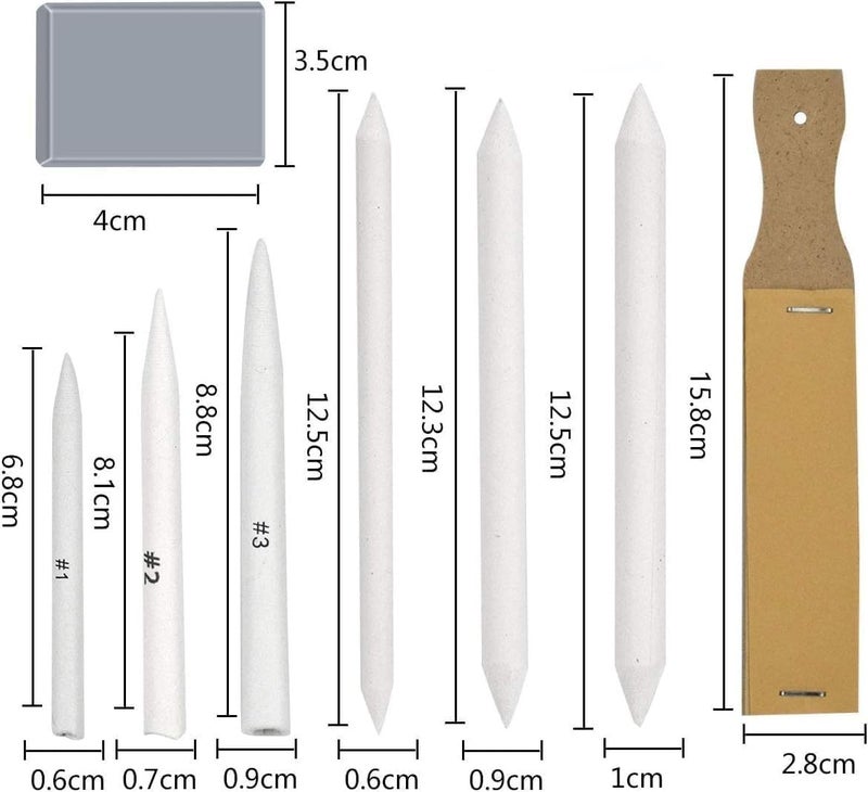 53 Arts Art Blending and Erasing Kit for Sketching & Drawing Beginners – White Gel Pens, Paper Stumps, Kneadable Eraser, Refillable Eraser Pen, Sandpaper Folder & 30g Charcoal Powder - Image 3