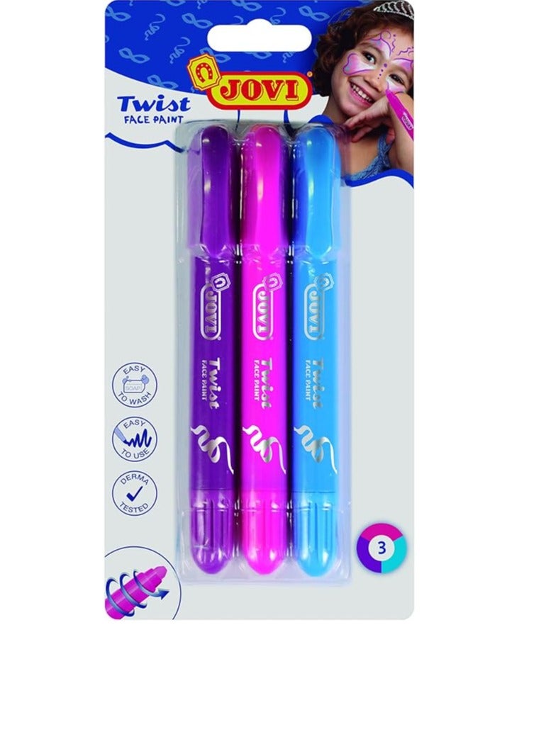 JOVI 3-Piece Twist Face Paint Pen Set Pink/Blue/Purple - Image 1