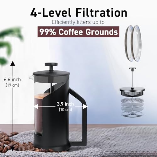 Dravina French Press Coffee Maker with 4-Layer Filtration (350ml) | Tea Maker Machine with Heat-Resistant Glass | Easy to Clean, BPA-Free | Durable Plastic, Comes with Spoon (Black) - Image 3
