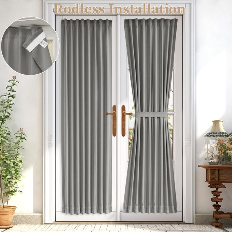 Vatge Front Door Curtains For Glass Window - Door Curtain Panel With Tieback For Living Room  1 Panel  W25 X L72  Silver Grey - Image 1