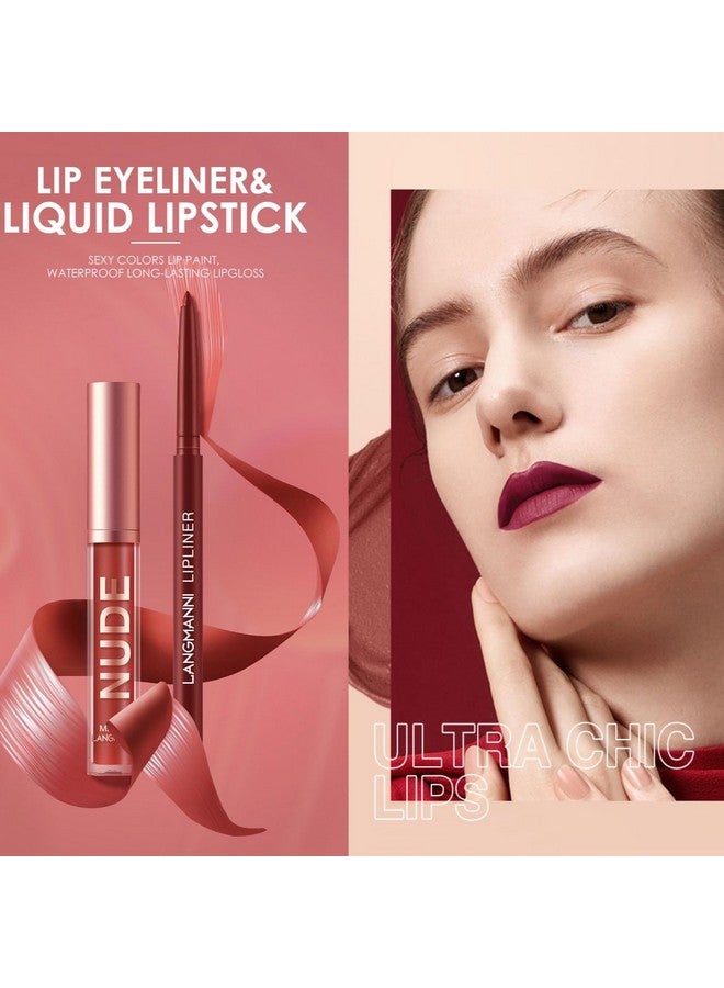 LANGMANNI 6 Matte Lipstick With 6 Lipliners Durable Makeup Set,Longlasting Nonstick Cup Not Fade Waterproof Pigmented Velvet Lipgloss Kit Beauty Cosmetics Makeup Gift For Girls (A) - Image 3