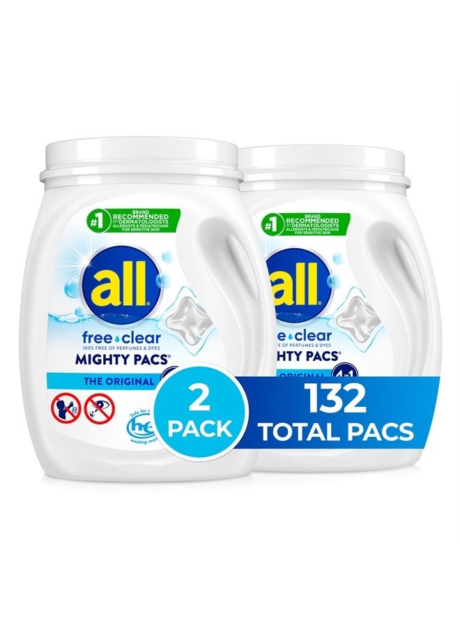 All All Mighty Pacs with stainlifters free clear Laundry Detergent, Free Clear for Sensitive Skin, 66 Count - (Pack of 2)  - Image 1