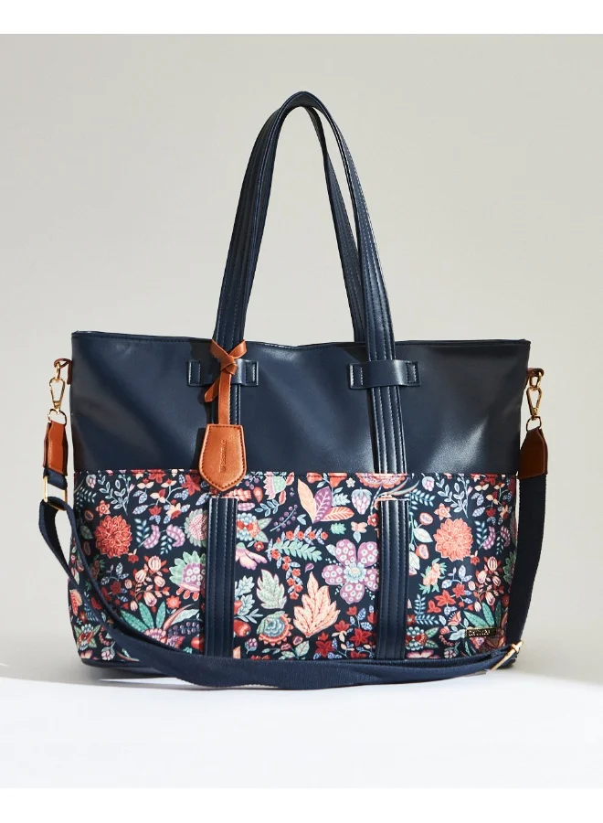 Chumbak Batik Bloom Work Tote, Navy