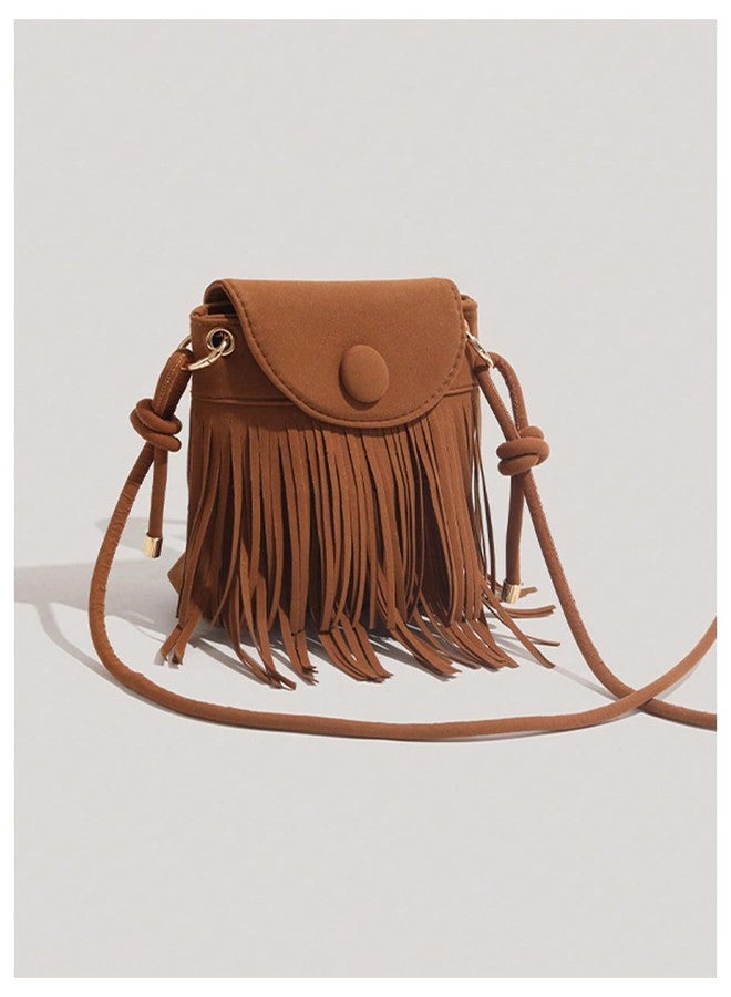 MakeMeChic Women's Faux Suede Crossbody Bag Flap Fringe Shoulder Handbag Small Phone Bags Brown One Size - Image 2
